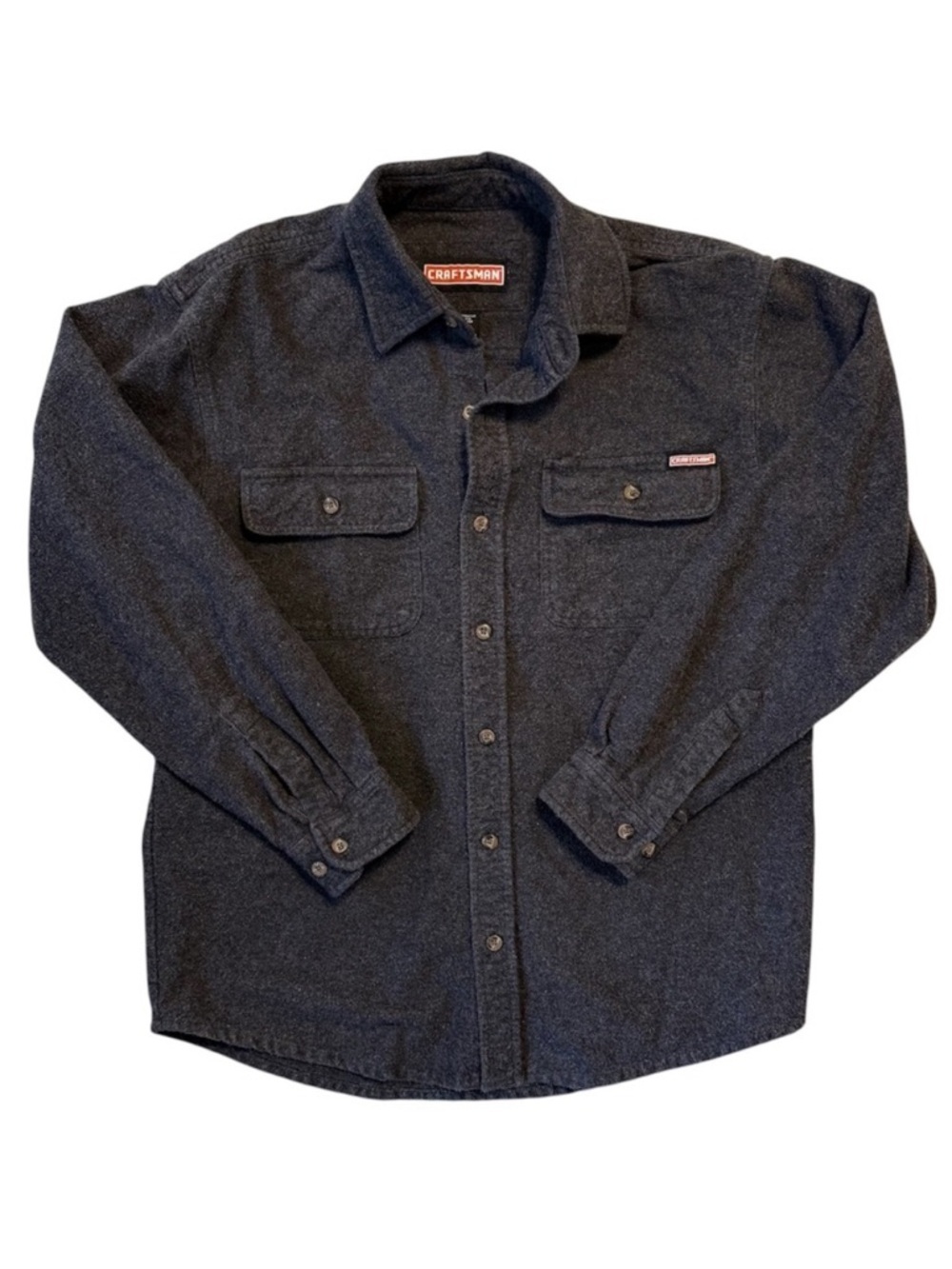 Craftsman Heavy Cotton‎ Flannel Work Shirt Medium Gray Button Front Utility  M